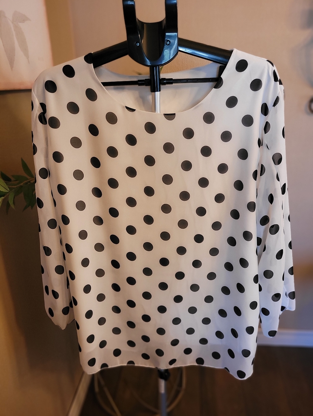 NWOT Plus White Polka Dot Blouse with Black Dots